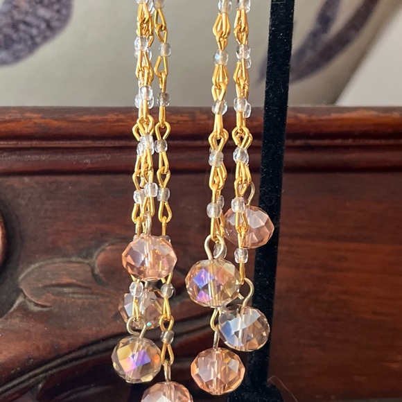 SOLD Vintage Swarovski Antique Rose, Gray, Clear Crystal Dangle Drop Earrings - Picture 8 of 16